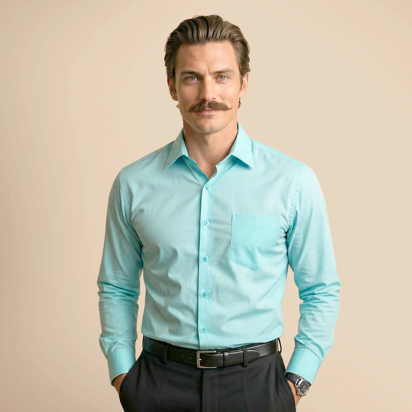 Cambridge Giza Cotton Shirt In Fresh Aqua - Image 7