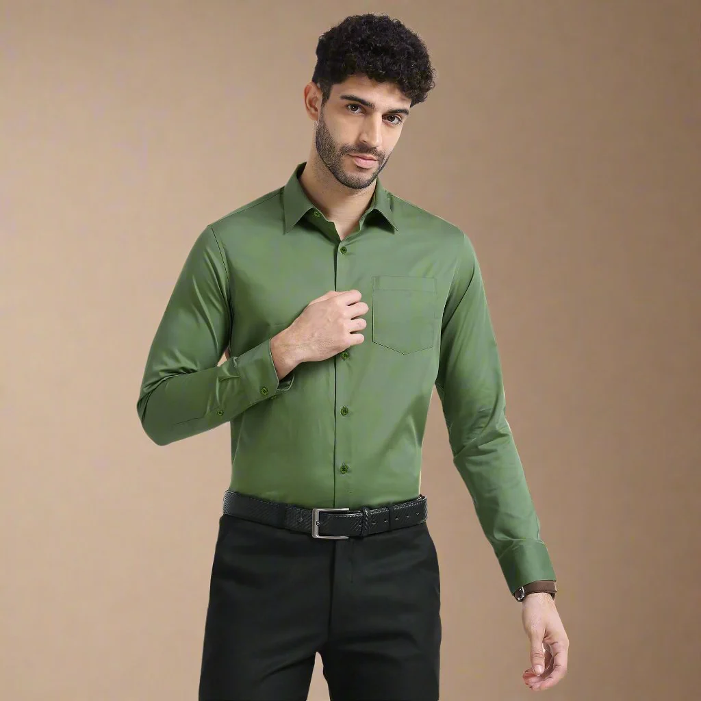 Cambridge Giza Cotton Shirt In Grass Green - Image 11