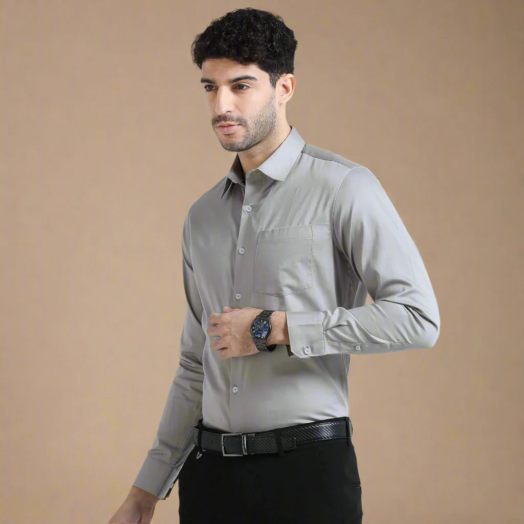 Cambridge Giza Cotton Shirt In Pewter - Image 6