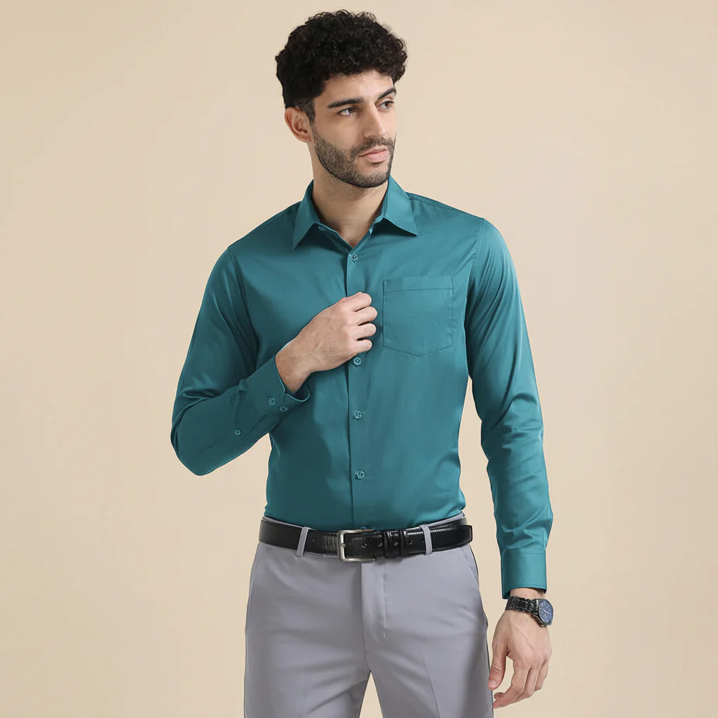 Cambridge Giza Cotton Shirt In Teal - Image 9